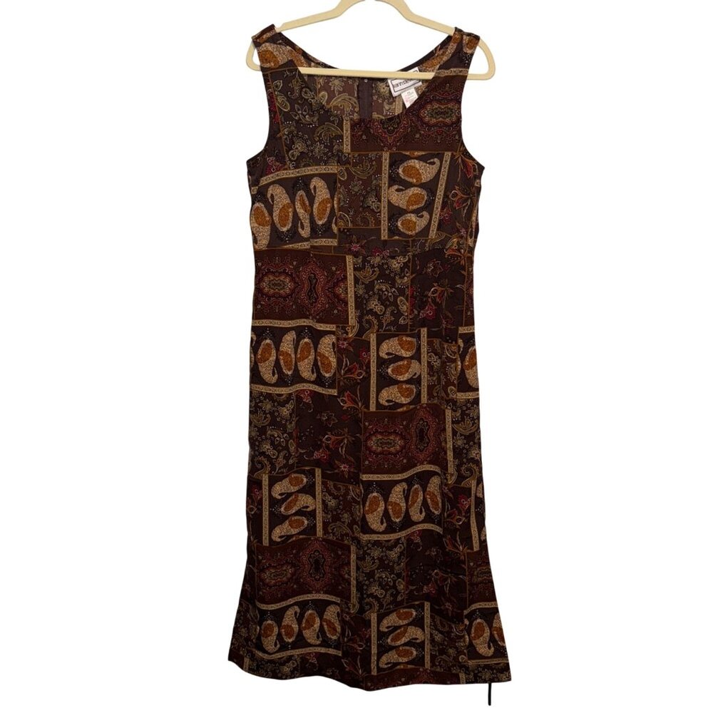 Karin Stevens Womens Sleeveless Paisley Patchwork Dress Size 12  Brown